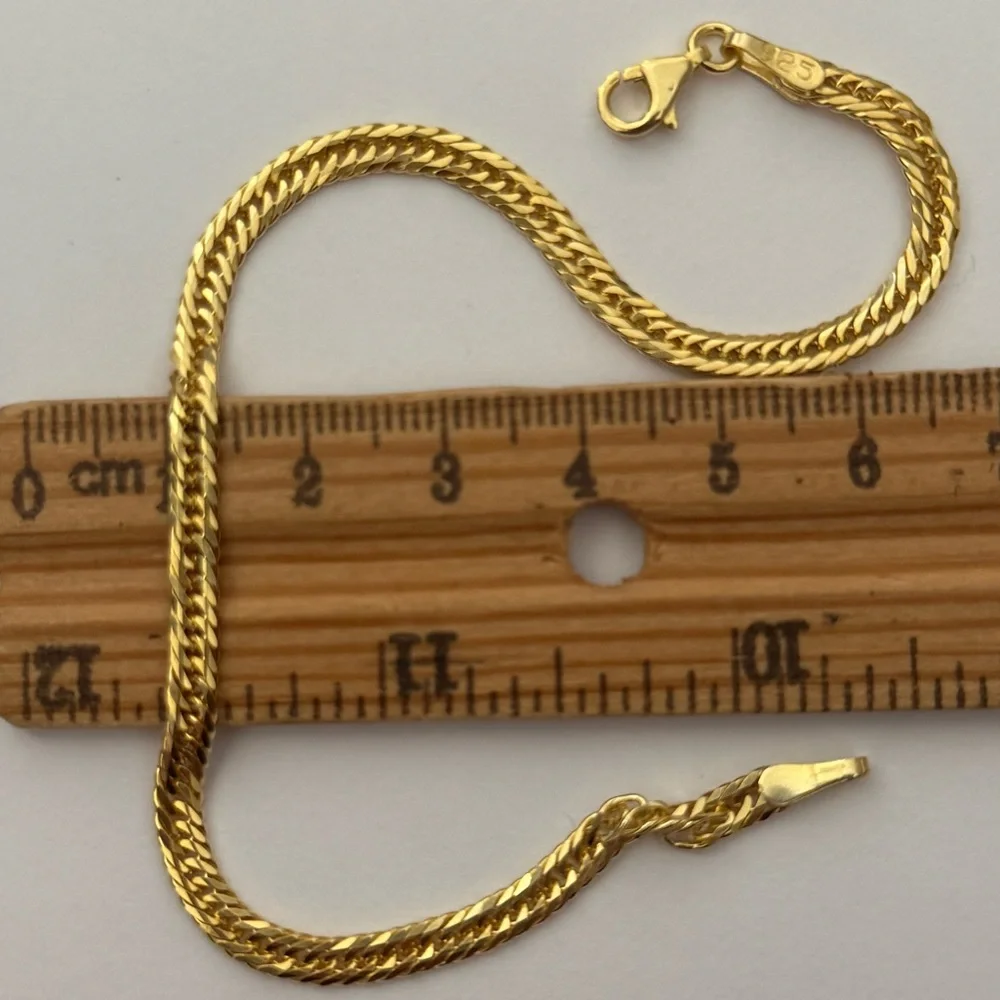 925 Silver 8” 4mm bracelet chain 18k yellow gold plated
